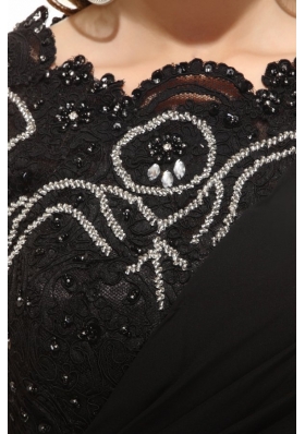 Most Popular Black Bateau Lace Beading and Ruching Prom Dresses