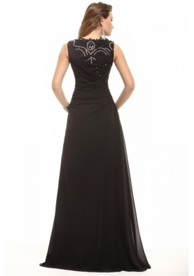 Most Popular Black Bateau Lace Beading and Ruching Prom Dresses