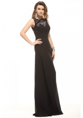 Most Popular Black Bateau Lace Beading and Ruching Prom Dresses