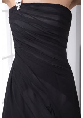 Black Column One Shoulder Ruched Ankle-length Chiffon Prom Dress