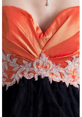 Cute Orange and Black Appliqued Sweetheart Mini-length Prom Dress