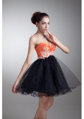 Cute Orange and Black Appliqued Sweetheart Mini-length Prom Dress