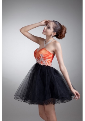 Cute Orange and Black Appliqued Sweetheart Mini-length Prom Dress