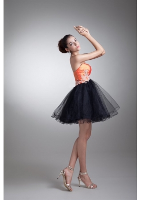 Cute Orange and Black Appliqued Sweetheart Mini-length Prom Dress