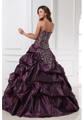 Embroidery and Pick Ups Purple Taffeta Sweet 16 Dresses for Girl