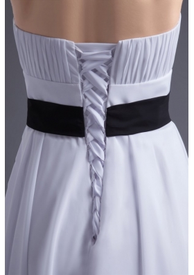 Discount Empire Short White Prom Dress with Waist Sash