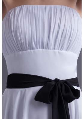 Discount Empire Short White Prom Dress with Waist Sash