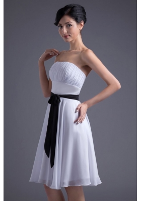 Discount Empire Short White Prom Dress with Waist Sash