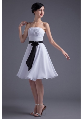 Discount Empire Short White Prom Dress with Waist Sash