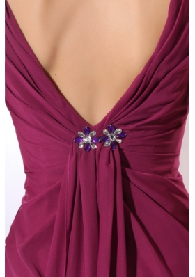 Empire V-neck Ruched Chiffon Prom Dress for Women with V Back