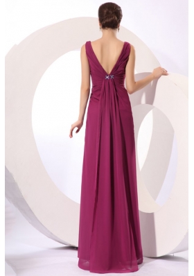 Empire V-neck Ruched Chiffon Prom Dress for Women with V Back