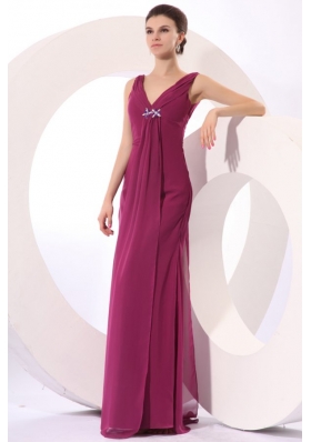 Empire V-neck Ruched Chiffon Prom Dress for Women with V Back