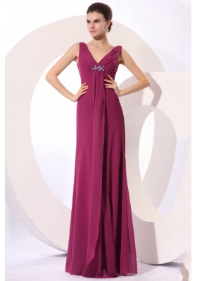 Empire V-neck Ruched Chiffon Prom Dress for Women with V Back