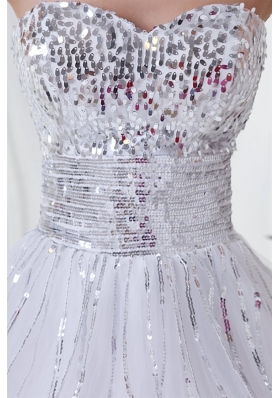 Glittering Sweetheart Sequin and Tulle Long White Prom Dress