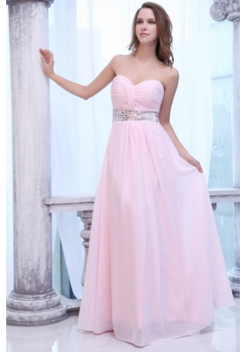 Elegant Baby Pink Sweetheart Beaded and Ruched Chiffon Prom Dress