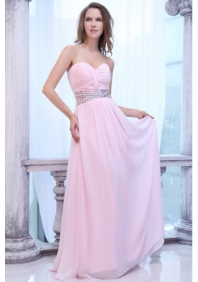 Elegant Baby Pink Sweetheart Beaded and Ruched Chiffon Prom Dress