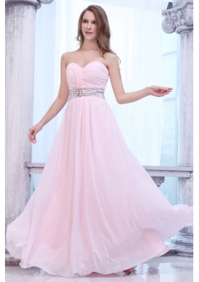 Elegant Baby Pink Sweetheart Beaded and Ruched Chiffon Prom Dress