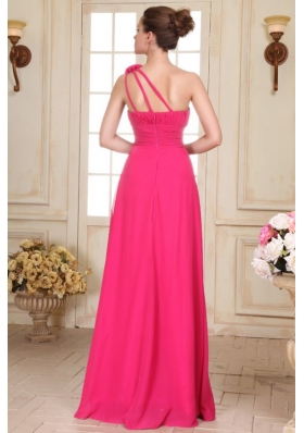 Hot Pink One Shoulder Formal Evening Dress with Hand Made Flower