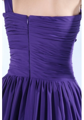 Affordable One Shoulder Chiffon Beaded Plus Size Purple Prom Dress