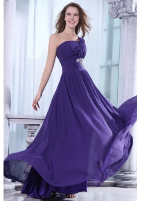 Affordable One Shoulder Chiffon Beaded Plus Size Purple Prom Dress