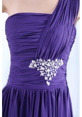 Affordable One Shoulder Chiffon Beaded Plus Size Purple Prom Dress