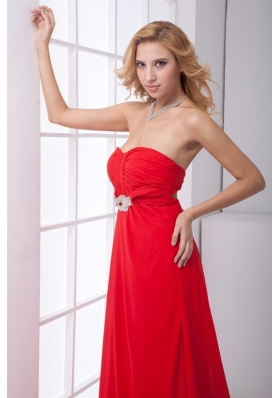 Red Empire Sweetheart Ruched Backless Prom Dress with Beading