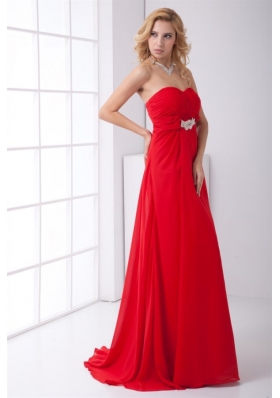 Red Empire Sweetheart Ruched Backless Prom Dress with Beading