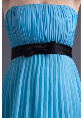 Strapless Pleated Chiffon Mini Aqua Blue Prom Dresses