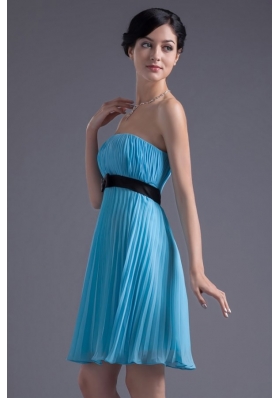 Strapless Pleated Chiffon Mini Aqua Blue Prom Dresses