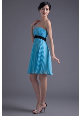 Strapless Pleated Chiffon Mini Aqua Blue Prom Dresses