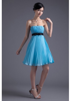 Strapless Pleated Chiffon Mini Aqua Blue Prom Dresses