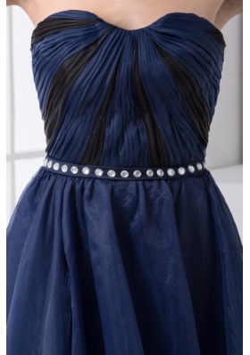 Navy Blue Empire Sweetheart Ruched Ankle-length Chiffon Prom Dress