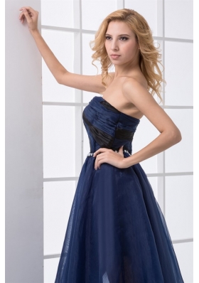 Navy Blue Empire Sweetheart Ruched Ankle-length Chiffon Prom Dress