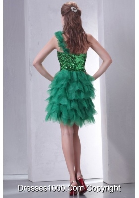 Mini-length One Shoulder Green Cocktail Dress with Sequins