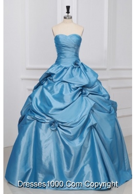 Sweetheart Taffeta Quinceanera Dress with Hand Made Flowers in Blue