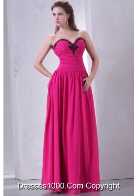 Latest Hot Pink Sweetheart Prom Gown with Beading and Ruching