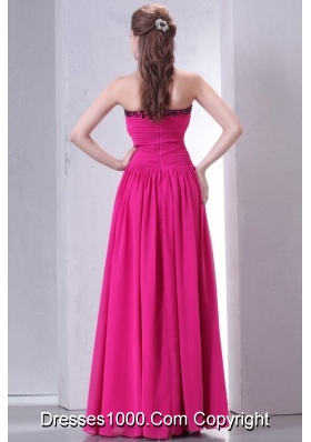 Latest Hot Pink Sweetheart Prom Gown with Beading and Ruching