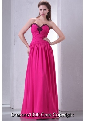 Latest Hot Pink Sweetheart Prom Gown with Beading and Ruching