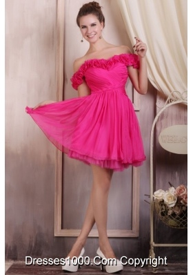 Flattering Mini-length Prom Dresses with Off The Shoulder Flowers
