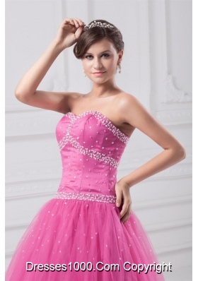 Sweetheart Hot Pink Beaded Tulle Floor-length Quinceanera Dress