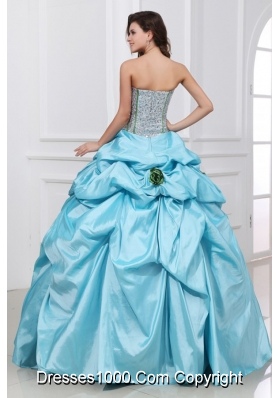 Light Blue Quinceanera Party Dress with Sequin Bust and Flowers