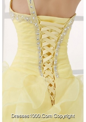 Asymmetrical Hem Light Yellow Prom Dress with One Shoulder Strap