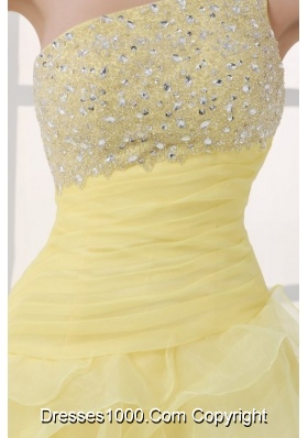 Asymmetrical Hem Light Yellow Prom Dress with One Shoulder Strap