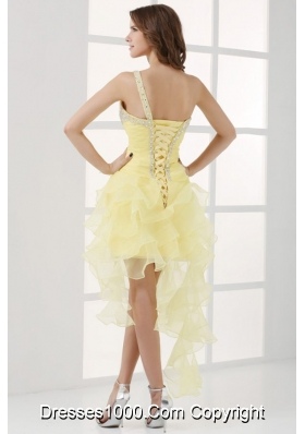 Asymmetrical Hem Light Yellow Prom Dress with One Shoulder Strap