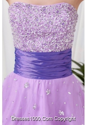 Strapless Lilac Evening Dresses with Beading in Tulle Fabric