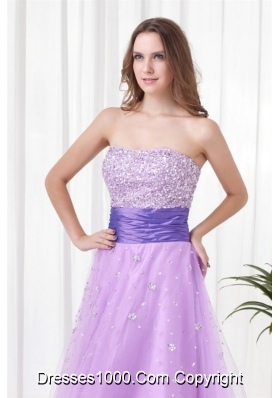 Strapless Lilac Evening Dresses with Beading in Tulle Fabric