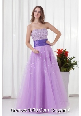 Strapless Lilac Evening Dresses with Beading in Tulle Fabric