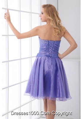 Lovely Beading Sweetheart Knee-length Lavender Organza Prom Gown