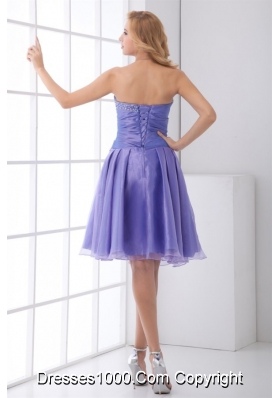 Lovely Beading Sweetheart Knee-length Lavender Organza Prom Gown