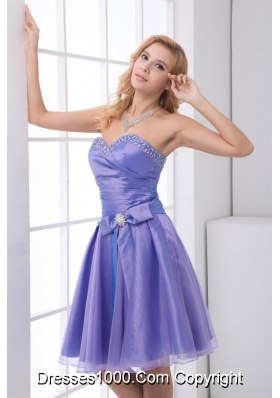 Lovely Beading Sweetheart Knee-length Lavender Organza Prom Gown